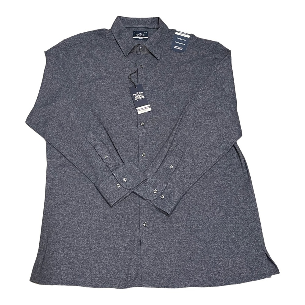 Savile Row Slim Fit Comfort Knit Melange Navy Dress Shirt Size 18-34/35 New